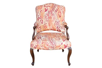 Lot 381 - AN ITALIAN MAHOGANY OPEN ARMCHAIR, 18TH CENTURY