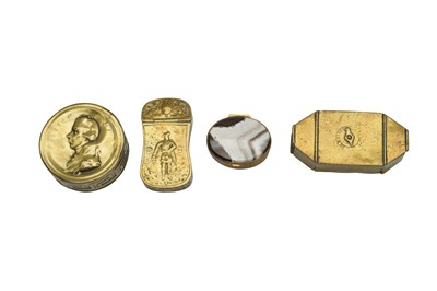 Lot 173 - A GROUP OF FOUR BRASS SNUFF BOXES, 18TH AND 19TH CENTURIES