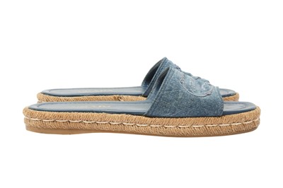 Lot 110 - Prada Blue Denim Logo Raffia Slides - Size 36.5