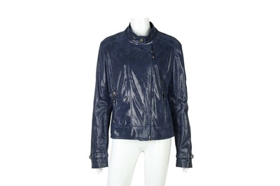 Lot 137 - Tod's Metallic Blue Laminated Leather Jacket - Size 48