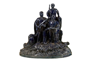 Lot 166 - A Large Chinese Cultural Revolution Era Blue-glazed Figural Group