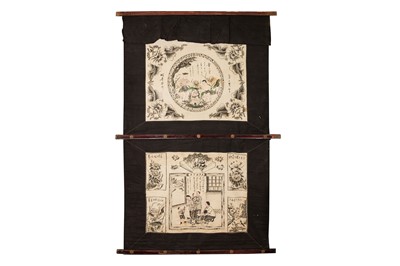 Lot 122 - A Chinese hand-painted Theatre Curtain, two-panel