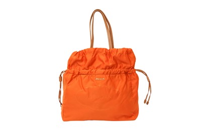 Lot 10 - Prada Orange Tessuto Drawstring Shoulder Tote