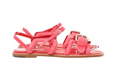 Lot 15 - Manolo Blahnik Pink Buckle Flat Sandal - Size 37