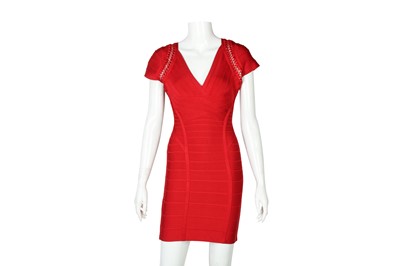 Lot 52 - Herve Leger Lipstick Red  Bandage Dress - Size S