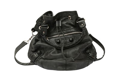 Lot 398 - Balenciaga Anthracite Giant Pompon Drawstring Bag