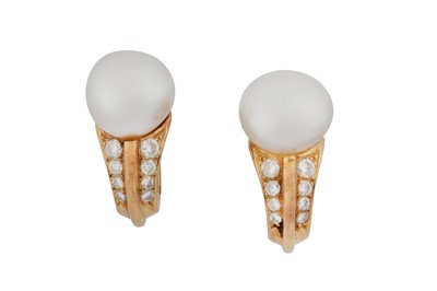 Lot 93 - A PAIR OF CULTURED PEARL AND DIAMOND EARRINGS