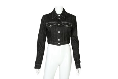 Lot 344 - Versace Black Denim Cropped Jacket -Size S