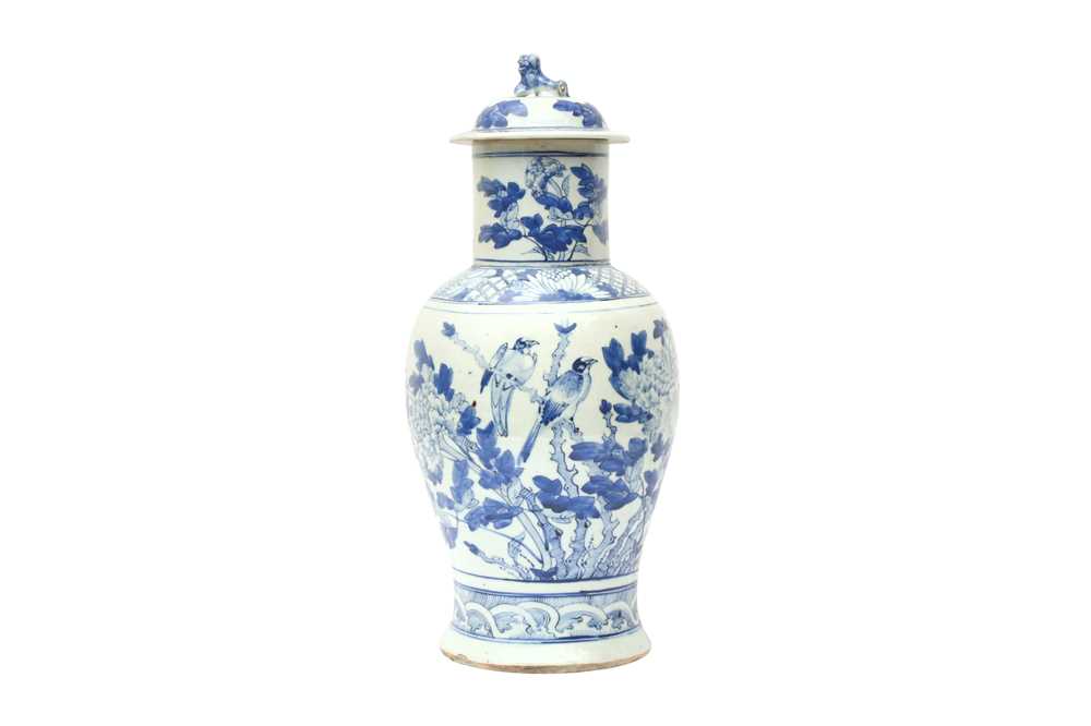Lot 460 - A CHINESE BLUE AND WHITE BALUSTER VASE AND COVER