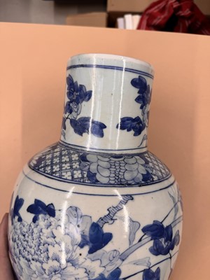 Lot 460 - A CHINESE BLUE AND WHITE BALUSTER VASE AND COVER
