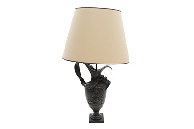 Lot 270 - A RENAISSANCE STYLE BRONZE EWER FORM TABLE LAMP, LATE 20TH CENTURY