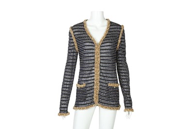 Lot 143 - Chanel Navy Pearl Embellished Cardigan - Size 40