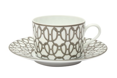 Lot 404 - Hermes 'Fil d'Argent' White Teacups and Saucers