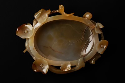 Lot 148 - A CHINESE CARVED AGATE BRUSH WASHER AND STAND