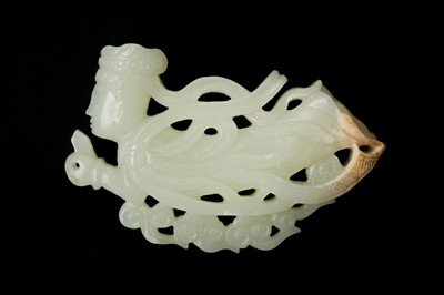 Lot 132 - A CHINESE CARVED WHITE JADE 'APSARA' PLAQUE