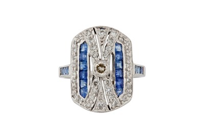 Lot 42 - A SAPPHIRE AND DIAMOND GEOMETRIC RING
