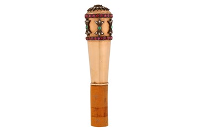 Lot 2 - A 19TH CENTURY OTTOMAN TURKEY,  BEJEWELLED COPPER WALKING STICK HANDLE