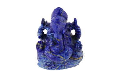 Lot 16 - A 20TH CENTURY INDIAN LAPIS LAZULI FIGURINE OF GANESH