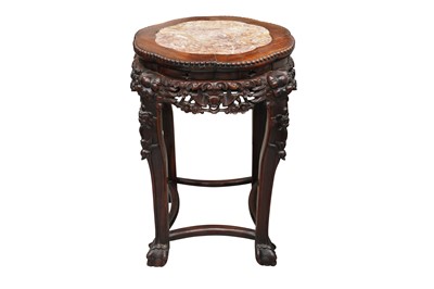 Lot 262 - A CHINESE MARBLE-INSET WOOD JARDINIERE STAND