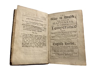 Lot 131 - Vegetarianism: Thomas Tryon, The Way to Health, Long Life and Happiness, first edition, 1683