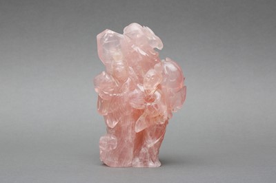 Lot 701 - A LARGE CHINESE ROSE QUARTZ CARVED 'IMMORTALS' GROUP