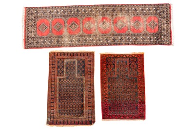 Lot 475 - A LOT WITH TWO PRAYER RUGS AND RUNNER