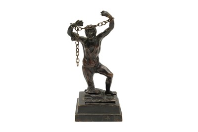 Lot 334 - AN ABOLITIONIST PATINATED BRONZE FIGURE OF A SLAVE IN CHAINS, 19TH CENTURY