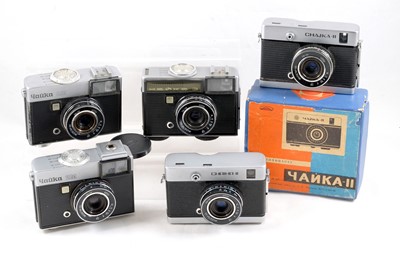 Lot 142 - Group of Five 1970s Soviet Half-Frame Cameras by MMZ Belomo.