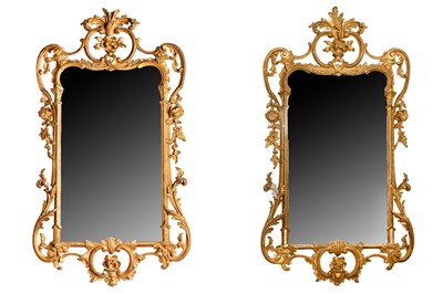 Lot 355 - A PAIR OF ROCOCO CARVED GILTWOOD WALL MIRRORS, 18TH CENTURY