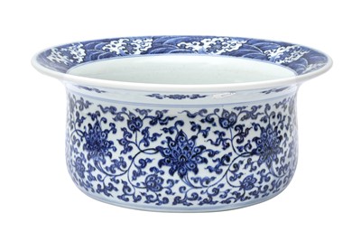Lot 521 - A CHINESE MING-STYLE BLUE AND WHITE 'LOTUS' BASIN