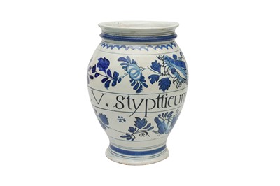 Lot 206 - A DELFT DRUG JAR, 19TH CENTURY