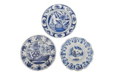 Lot 231 - TWO DUTCH BLUE AND WHITE DELFT PLATES, 18TH CENTURY