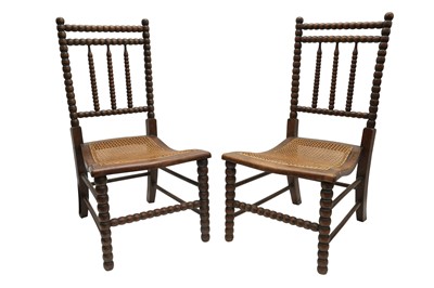 Lot 359 - A PAIR OF VICTORIAN BEECH BOBBIN TURNED CHAIRS
