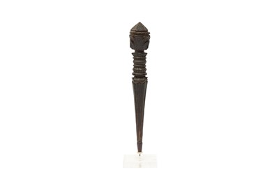 Lot 588 - A NEPALESE CARVED WOOD RITUAL PHURBU DAGGER
