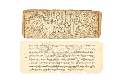 Lot 186 - A TIBETAN 'DRAGON' MANTRA FOLIO TOGETHER WITH A 'ATTIRE OF DHAMAPALA' FOLIO