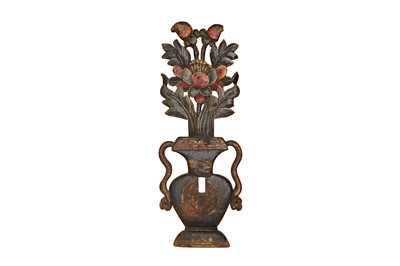 Lot 187 - A TIBETAN CARVED AND PAINTED WOOD KALASHA
