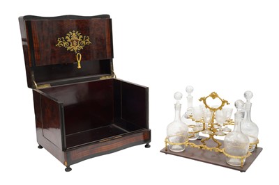 Lot 315 - A 19TH CENTURY FRENCH INLAID AMBOYNA SERPENTINE DRINKS CABINET