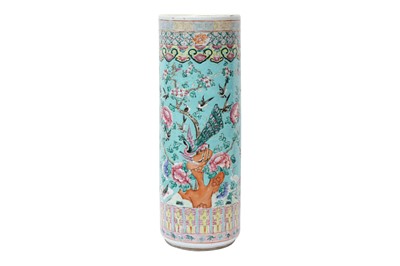 Lot 101 - A CHINESE FAMILLE-ROSE TURQUOISE-GROUND UMBRELLA STAND FOR THE STRAITS OR PERANAKAN MARKET