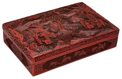 Lot 878 - A LARGE AND FINE CHINESE CINNABAR LACQUER 'FIGURAL' BOX AND COVER