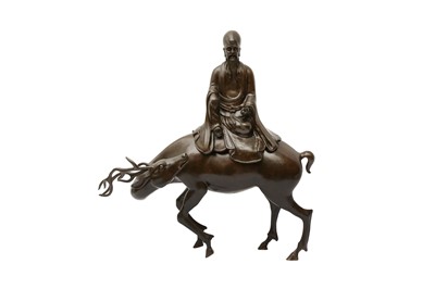 Lot 682 - A LARGE CHINESE BRONZE 'SHOU LAO AND DEER' INCENSE BURNER