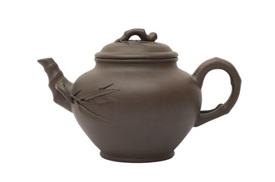 Lot 577 - A CHINESE YIXING ZISHA 'BAMBOO' TEAPOT AND COVER