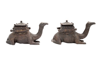 Lot 329 - A PAIR OF LATE 19TH CENTURY STYLE BRONZE BOXES IN THE FORM OF CAMELS, LATE 20TH CENTURY