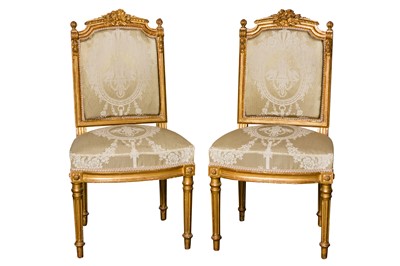 Lot 363 - ATTRIBUTED TO SIMON LOSCERTALES BONA, SPAIN; A PAIR OF LOUIS XVI STYLE GILTWOOD SIDE CHAIRS