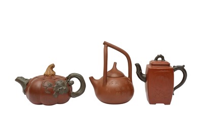Lot 572 - THREE CHINESE YIXING ZISHA TEAPOTS
