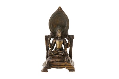 Lot 125 - A 9TH CENTURY NORTH EAST INDIAN SILVER-INLAID BRONZE FIGURE OF VISHNU