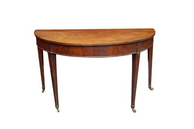 Lot 361 - A MAHOGANY DEMI-LUNE SINGLE DROP LEAF TABLE, ENGLISH CIRCA 1770