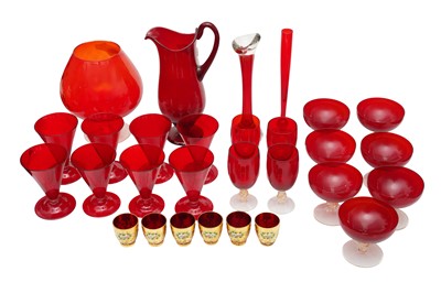 Lot 272 - A LARGE MIXED GROUP OF MID 20TH CENTURY BOHEMIAN,VENITIAN AND OTHER RUBY GLASSWARE