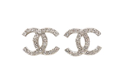 Lot 492 - Chanel Crystal CC Pierced Earrings