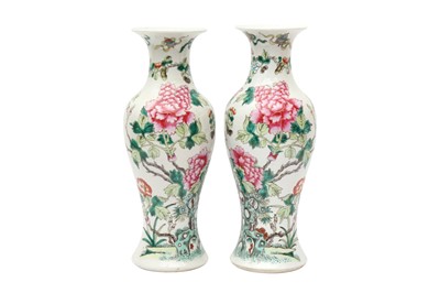 Lot 486 - A PAIR OF CHINESE FAMILLE-ROSE 'PEONY' VASES