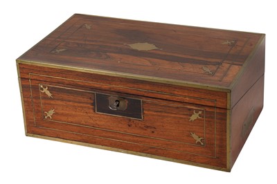 Lot 392 - A BRASS INLAID REGENCY PERIOD ROSEWOOD WRITING BOX